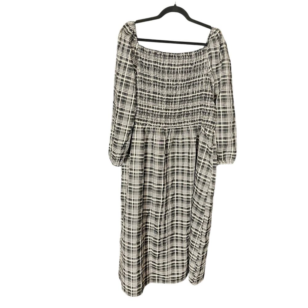 LOFT Black and White Plaid Midi Dress